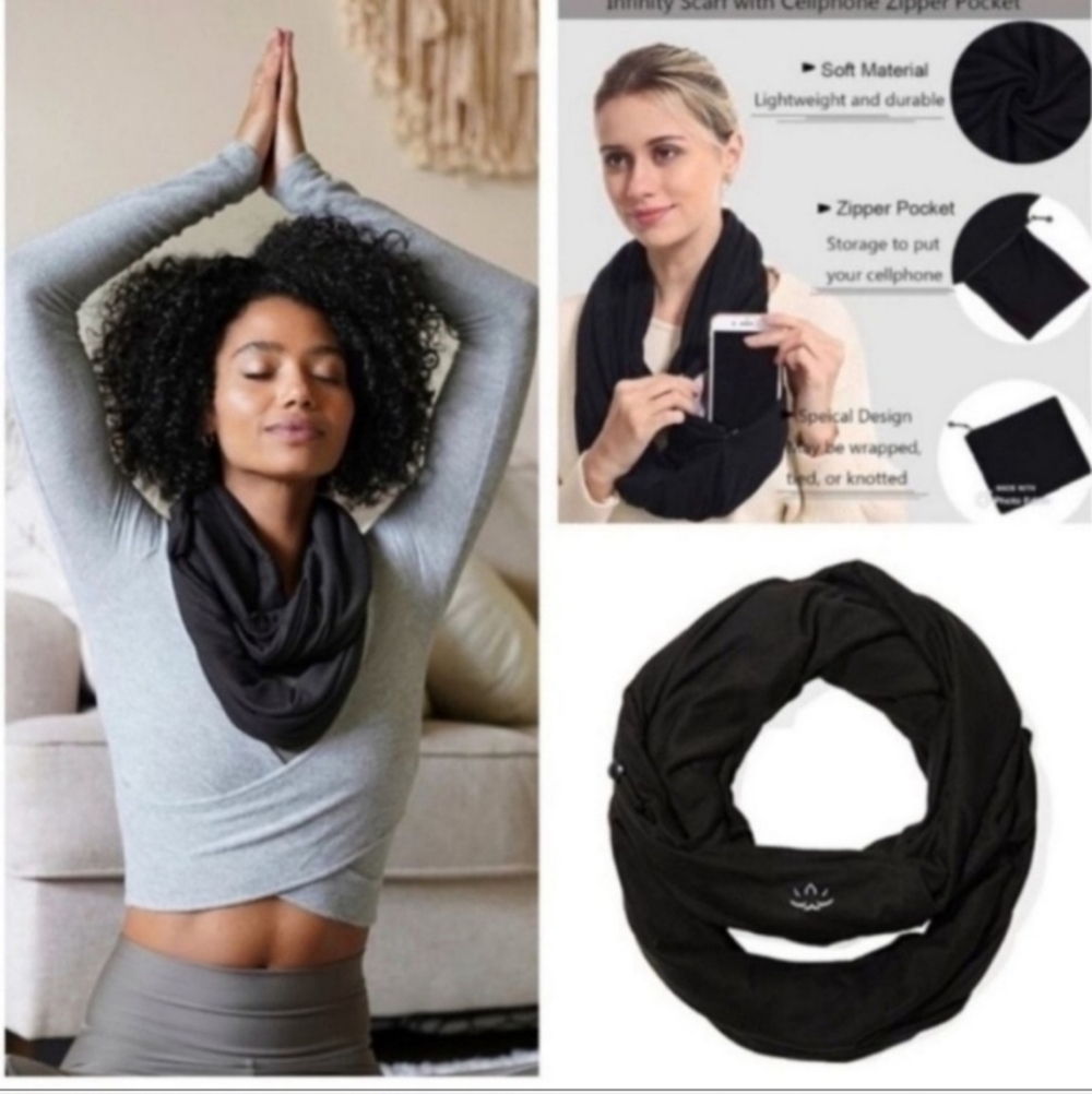 NWT Beyond Yoga Black Infinity Scarf Hidden Pocket